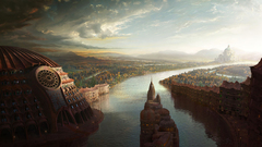 Cityscapes fantasy art rivers