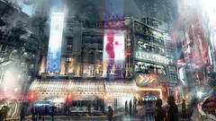 Cityscapes futuristic advertisement artwork