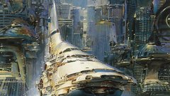 Cityscapes futuristic buildings artwork