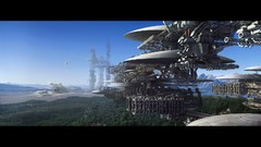 Cityscapes futuristic forests digital