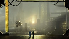 Cityscapes futuristic spaceships digital