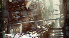 Cityscapes futuristic spaceships digital
