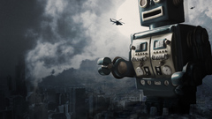 Cityscapes Helicopters Robots futuristic