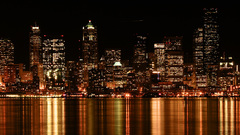 Cityscapes night buildings reflections