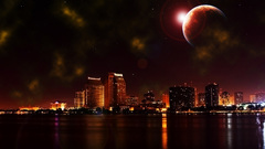 Cityscapes night planets buildings