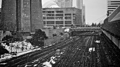 Cityscapes railroad tracks grayscale