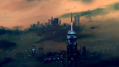 Cityscapes smoke buildings artwork