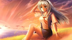 Clannad long hair anime girls blue eyes seifuku gray hair 