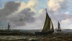classic art painting artwork Sea boat vehicle sky clouds