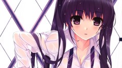 Cleavage wet long hair