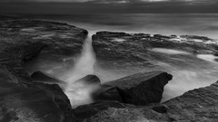 Cliffs rocks mist san diego grayscale