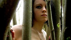 Close-up blue eyes black hair forests teen girls in nature Toni 