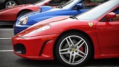 Close-up blue red cars