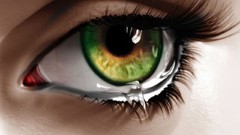 Close-up eyes tears green