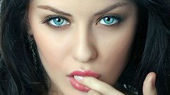 Close-up faces blue eyes brunettes