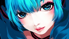 Close-up faces eye shadow blue hair long hair blue eyes hatsune 