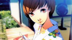Close-up faces kimono fans anime girls brown eyes brunettes 