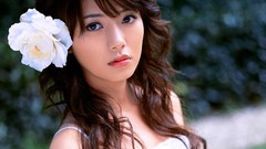 Close-up faces outdoors asians brown eyes models flower in hair 