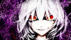 Close-up fangs white hair red eyes faces short hair touhou open 