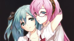 Close-up glasses Ribbons faces bows shirts pink hair anime 