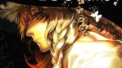 Close-up hats red eyes faces side view blondes anime girls 