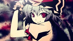 Close-up hats Vampires red eyes blue hair smiling anime girls 