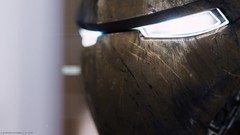 Close-up Iron Man glowing eyes