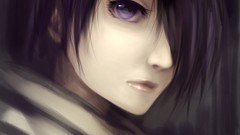 Close-up lips faces long hair anime girls black hair purple 