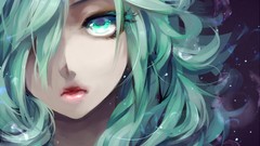 Close-up lips faces long hair anime girls green eyes hatsune 
