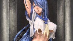 Close-up navel schoolgirls blue hair long hair anime girls blue 