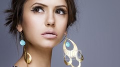Close-up Nina Dobrev faces earrings brown eyes brunettes