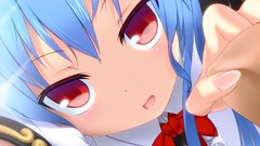 Close-up red eyes faces blue hair touhou hinanawi tenshi video 