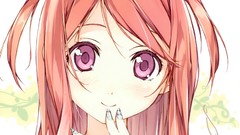 Close-up red eyes faces blush smiling long hair anime girls 