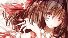 Close-up red eyes faces bows long hair brunettes hakurei reimu 