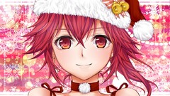 Close-up red eyes faces vocaloid redheads christmas hat Cul
