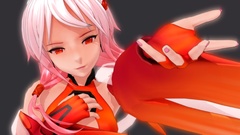 Close-up red eyes gloves faces red dress 3d pink hair long hair 