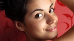 Close-up smiling long hair brown eyes brunettes models