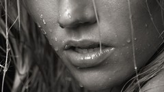 Close-up wet lips grayscale
