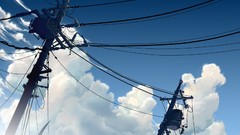 Clouds abstract Anime artwork scenic power lines skyscapes