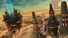 Clouds Aircraft buildings spaceships vehicles science fiction 