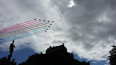 Clouds Aircraft colors cities military art skyscapes contrails