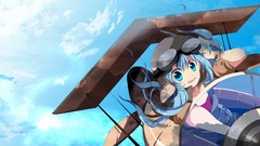 Clouds Aircraft flying gloves helmets blue hair long hair anime 