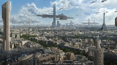 Clouds Aircraft Paris spaceships vehicles science fiction 
