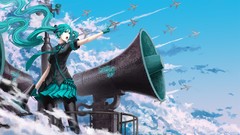 Clouds Aircraft wind tie gloves skirts long hair anime girls 