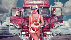 Clouds Aircraft woman brunettes trucks models panties