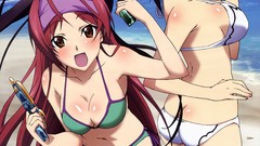 Clouds Anime Beaches blush long hair blue eyes brown eyes 