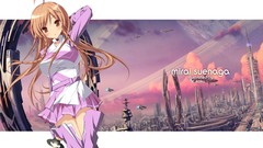 Clouds Anime blondes cities long hair anime girls brown eyes 