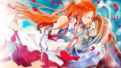 Clouds Anime brown armor long hair anime girls redheads sword 