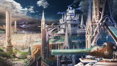 Clouds Anime Castles cities cityscapes fantasy art
