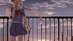 Clouds Anime fences skirts pink hair anime girls mirai nikki 